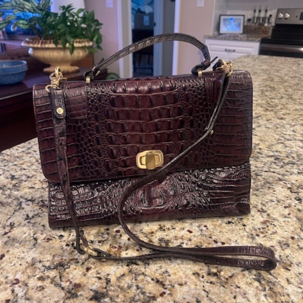 Vintage Brahmin Kaitlin Top Handle Briefcase/IPod Case Satchel Genuine Leather